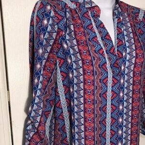 Wishful Park Navy and Red Geometric Split-Neck Tunic